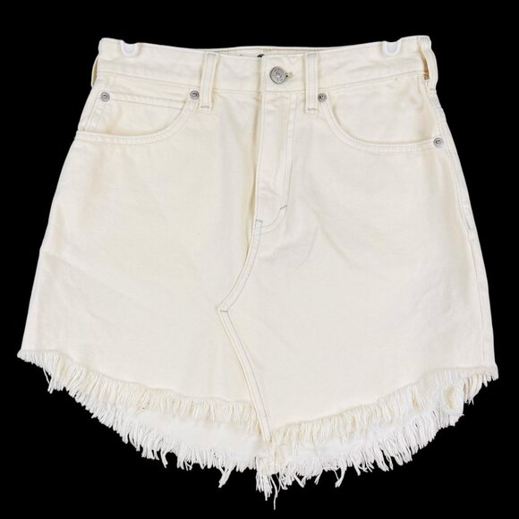 Free People We The Free Ivory Bailey Frayed Hem Denim Mini Skirt Size 24 NWOT - Picture 1 of 14
